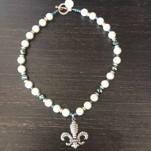 Pearl and Teal Rhinestone Necklace